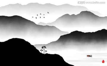 水墨山水裝飾畫 水墨畫