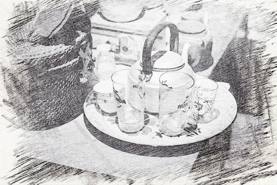老上海生活 素描場景