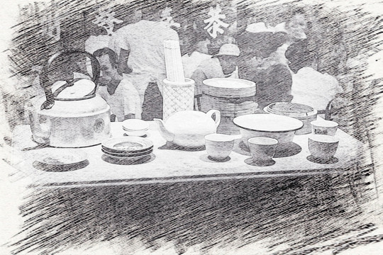 老上海生活 素描場景