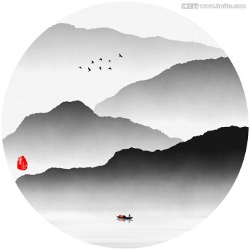 意境水墨山水裝飾畫 水墨群山