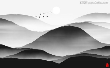 意境水墨山川 水墨畫