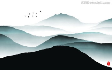 遠(yuǎn)山水墨畫 水墨山裝飾畫