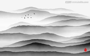 水墨山川裝飾畫 水墨畫