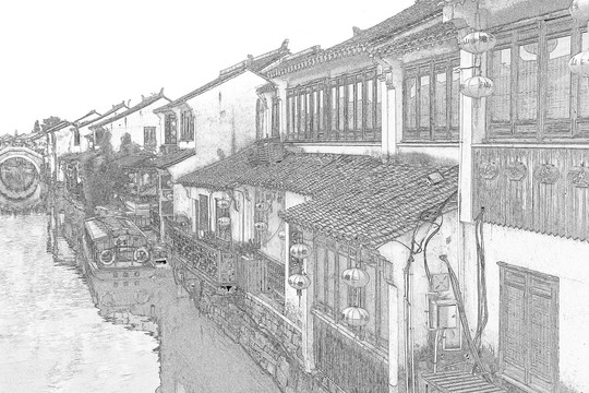 江南古鎮(zhèn)線描 合層