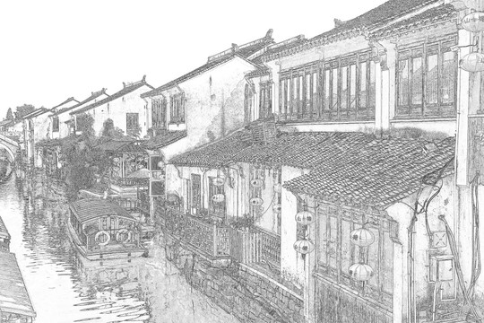 江南古鎮(zhèn)線描 合層