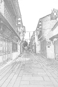 江南古鎮(zhèn)線描 合層