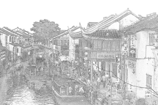 江南古鎮(zhèn)線描 合層