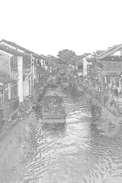 江南古鎮(zhèn)線描 合層