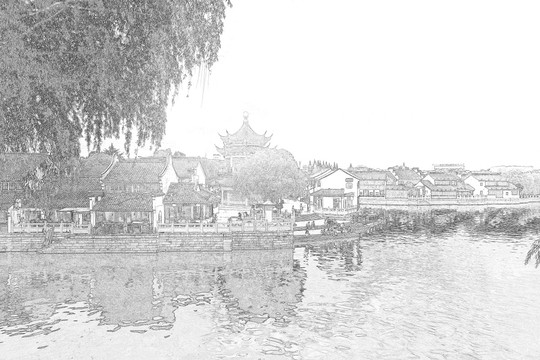 江南古鎮(zhèn)線描 合層