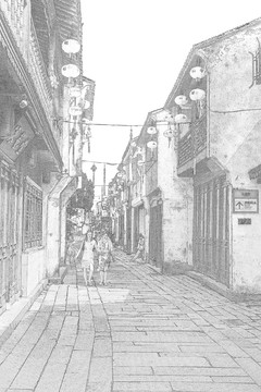 江南古鎮(zhèn)線描 合層