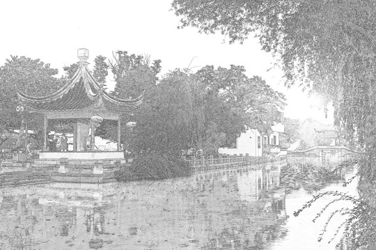 江南古鎮(zhèn)線描 合層