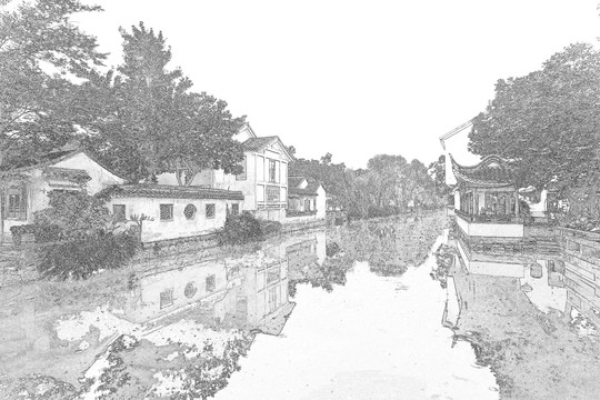 江南古鎮(zhèn)線描 合層
