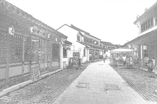 江南古鎮(zhèn)線描 合層