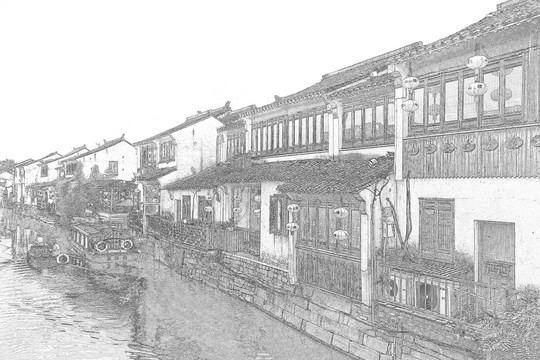 江南古鎮(zhèn)線描 合層
