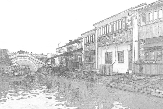江南古鎮(zhèn)線描 合層