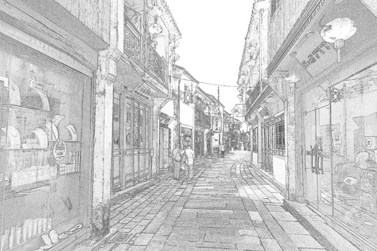 江南古鎮(zhèn)線描 合層