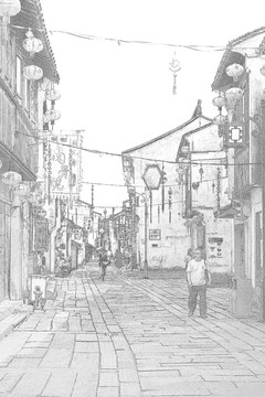 江南古鎮(zhèn)線描 合層