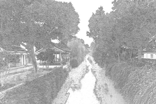 江南水鄉(xiāng)蘇州古鎮(zhèn)線描 合層