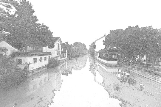 江南水鄉(xiāng)蘇州古鎮(zhèn)線描 合層