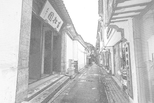 江南水鄉(xiāng)蘇州古鎮(zhèn)線描 合層