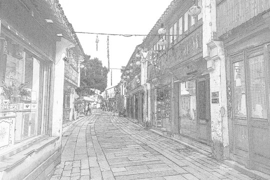 江南水鄉(xiāng)蘇州古鎮(zhèn)線描 合層