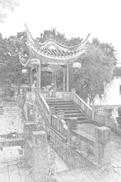 江南水鄉(xiāng)蘇州古鎮(zhèn)線描 合層