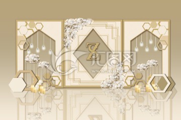 多邊形創(chuàng)意時尚香檳色舞臺迎賓區(qū)