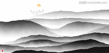 水墨遠(yuǎn)山 水墨山水 意境水墨畫
