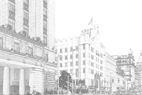 上海外灘老建筑線描合層