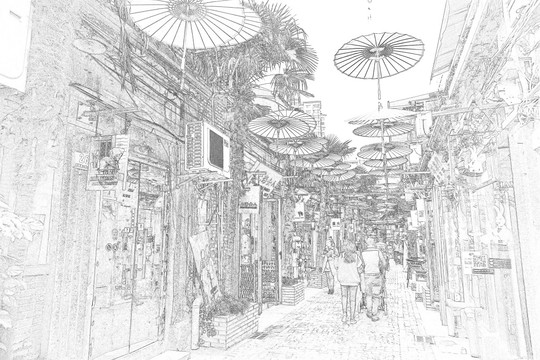 上海新天地石庫門老建筑線描合層