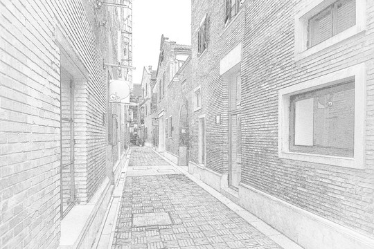 上海新天地石庫門老建筑線描合層