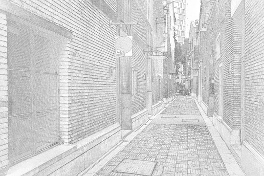 上海新天地石庫(kù)門(mén)老建筑線描合層