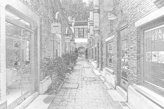 上海新天地石庫門老建筑線描合層