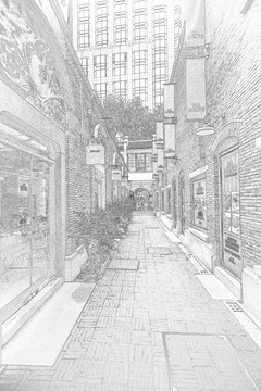上海新天地石庫(kù)門老建筑線描合層