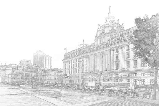 上海外灘老建筑線描合層