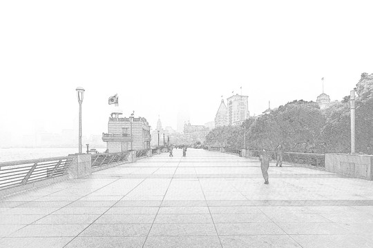 上海外滩老建筑线描合层