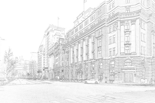 上海外灘老建筑線描合層
