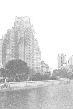上海外灘老建筑線描合層