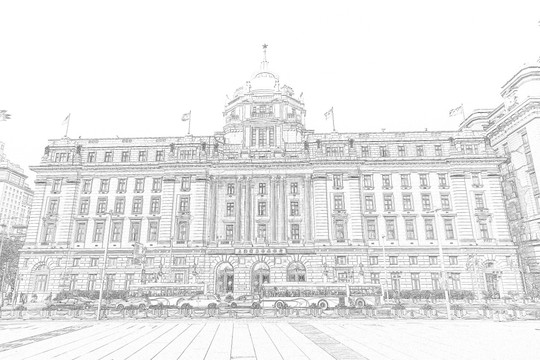 上海外灘老建筑線描合層