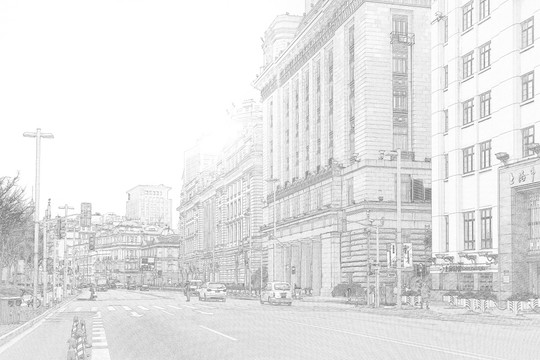 上海外灘老建筑線描合層