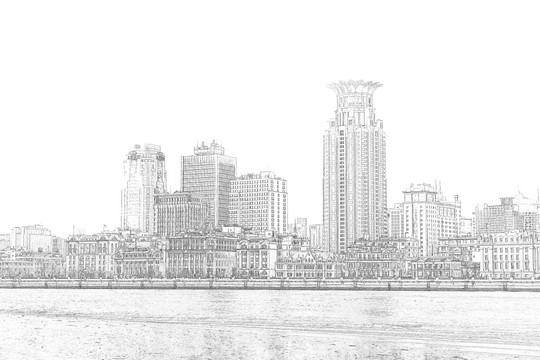 上海外灘老建筑線描合層