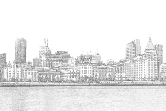上海外灘老建筑線描合層