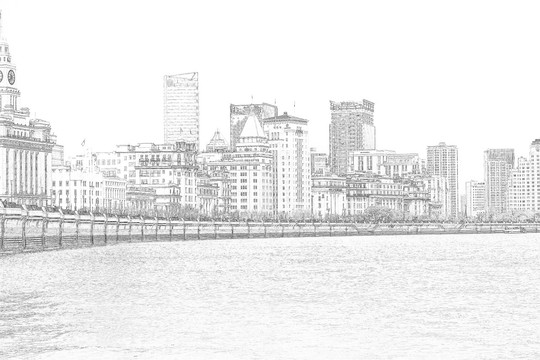 上海外灘老建筑線描合層