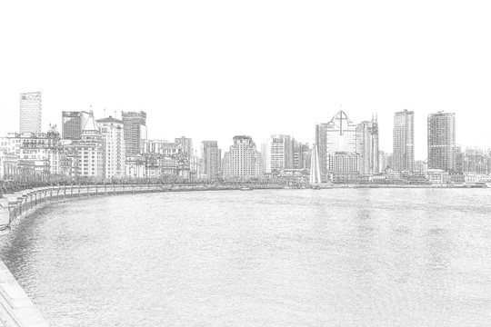 上海外灘老建筑線描合層