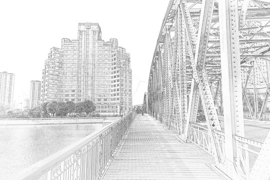 上海外灘老建筑線描合層