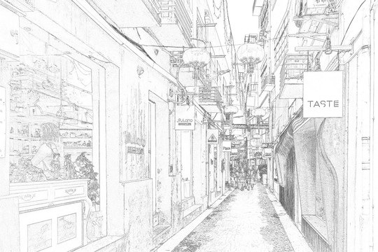 上海新天地石庫門老建筑線描合層