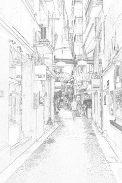 上海新天地石庫門老建筑線描合層