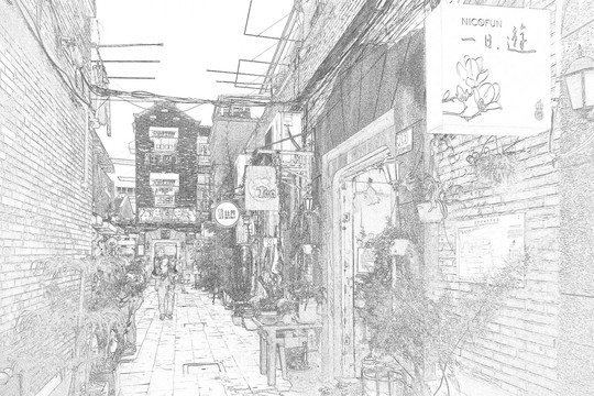 上海新天地石庫(kù)門(mén)老建筑線描合層