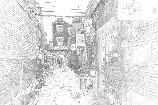 上海新天地石庫(kù)門(mén)老建筑線描合層
