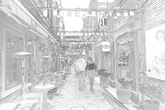 上海新天地石庫(kù)門老建筑線描合層